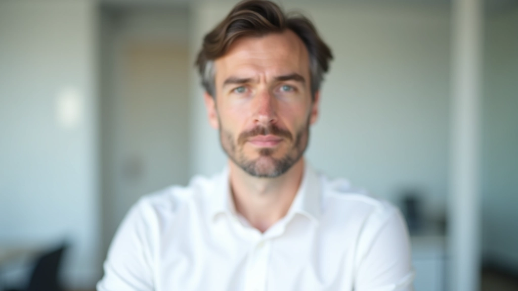 Muž středního věku bez vousů, v bílé košili, portrét z pasu nahoru