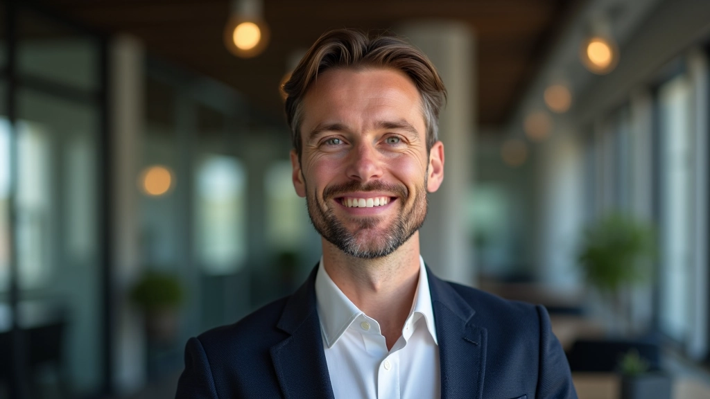 Muž středního věku s vousem, v tričku, portrét z pasu nahoru