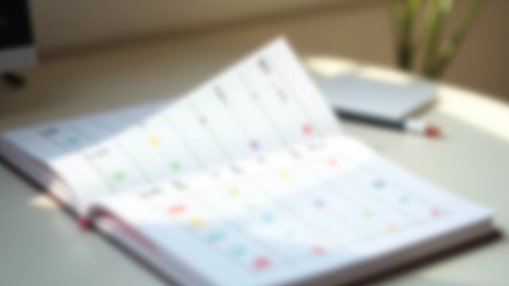 Diář s barevně označenými časy pro práci a volný čas