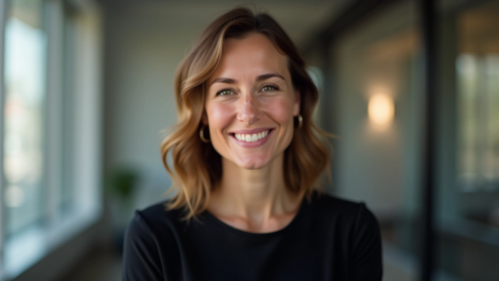 Žena středního věku s dlouhými vlasy, v tmavém tričku, portrét z pasu nahoru