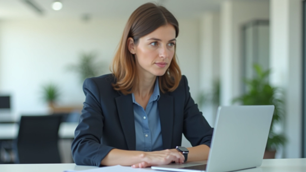 Profesionálka sedící u stolu se zavřeným notebookem a hodinami ukazujícími volný čas